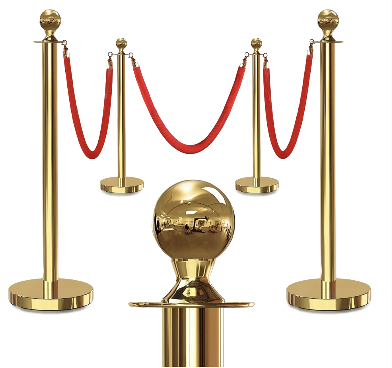 Gold stanchion and red velvet rope set